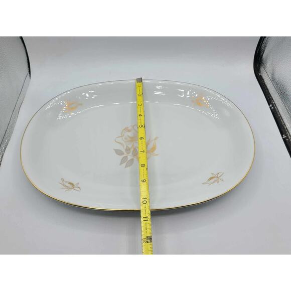 Vintage KPM Krister Germany 14 1/2" Oval Serving Platter. Gold Rose Design - Picture 6 of 9